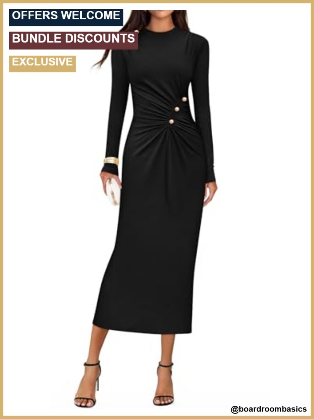 Women's Mock Neck Bodycon Midi Dress Long Sleeve Ruched Knit Formal